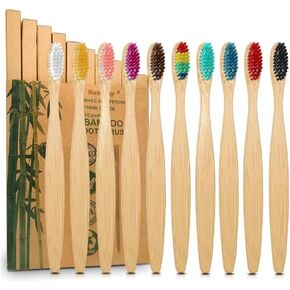 Bamboo Toothbrush - Natural Biodegradable, Pack 10u, Soft Bristles, Eco-Friendly Dental Care