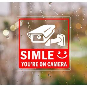 4 قطع لافتة مراقبة فيديو - ابتسامة أنت على الكاميرا، لافتة كاميرا أمان، لافتات مراقبة فيديو، ملصقات أمان للأبواب والنوافذ - 6 × 6 بوصة in Kuwait