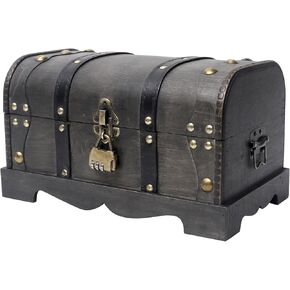 Vintage Wooden Treasure Chest Decorative Box with Lock - 12.2" x 7.1" x 7.1", Brown