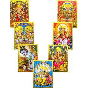 Wholesale Lot of 10 Hindu Gods and Goddess Golden Foil Posters : Size -5x7 Inches