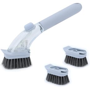 DAPOWER Soap Dispensing Dish Brush with Handle, Kitchen Scrub Brush for Dishes Pots Pans Sink Cleaning (Dark Green)