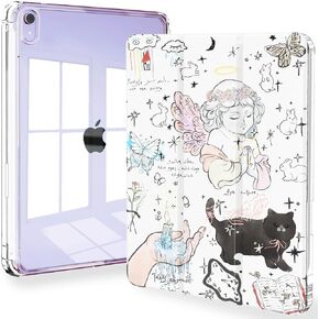 Feams Case for iPad Mini 6th Generation Case, Slim Lightweight Trifold iPad Mini 6 Case 8.3 Inch 2021 Clear Back Cover with Pencil Holder & Auto Sleep/Wake for iPad Mini 6, Purple Flowers