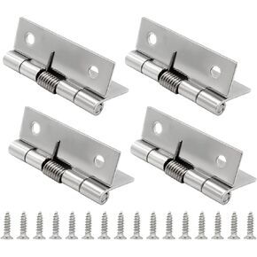 Hordion 4Pcs 1.5 Inch Length Spring Hinge 304 Stainless Steel, Self Closing Spring Loaded Hinges, Cabinet Door Hinge with 16Pcs Screws (Silver)