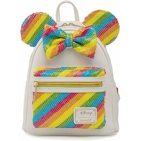 Loungefly Sequin Rainbow Minnie Mini Backpack White-Rainbow