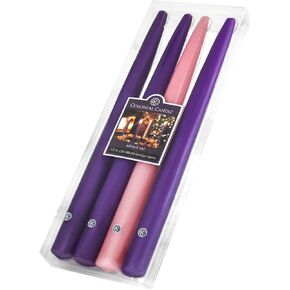 Colonial Candle Unscented Taper Candle, Hand-Dipped, Drip-Less & Smokeless, Premium Wax with Cotton Wick, Multi, 12 in, 4 pk
