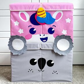 QUOKKA Toy Storage Box for Boys and Girls - 16x12x10 In Owl Toy Chest Organizer for Kids - | Collapsible | Handles | Flip-Top Lids | - Fabric Foldable Bin for Playroom - Nursery Room Organization