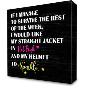 Hot Pink And Sparkle Wooden Sign, Funny Office Desk Decor, Wood Home Office Decor for Women, 6x6x0.6 Inches
