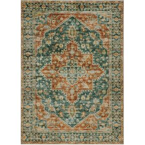 Traditional Vintage Area Mat and Rug Set - 2x3 Distressed Entryway Doormat, Non Slip Washable Floor Carpet for Indoor Spaces,Rust