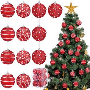 Poen 12 Pcs Hanging Champagne Ball Ornaments, 2.76 Inch Sequin Christmas Balls Champagne Christmas Tree Ornaments Glitter Christmas Ornaments Plastic Hanging Pearl Balls for Trees