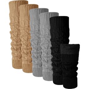 3 Pairs Winter Fleece Lined Leg Warmer for Women Skating Leg Warmer Long Boot Socks for Women Skating Every Day Wear