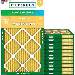 Filterbuy 10x20x1 Air Filter MERV 11 Allergen Defense (12-Pack), Pleated HVAC AC Furnace Air Filters Replacement (Actual Size: 9.50 x 19.50 x 0.75 Inches)