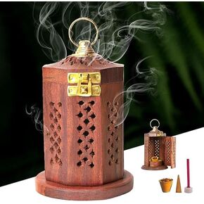 SOGRA Hanging Wooden Sambrani Dhoop Cup Cone Batti Stand, Incense Holder for Pooja Puja Item Stand Ash Catcher Handcrafted Traditional Design for Aromatic Rituals - Pack of 1 (Cylinder)