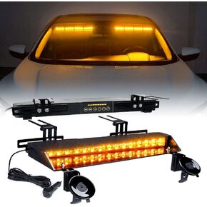 Xprite LED Dual Visor Strobe Light Bar الزجاج الأمامي حاجب الشمس تحذير مخاطر الطوارئ وامض تحذير Lightbars مع دعامة تمديد وكوب شفط لشاحنات سيارات الإسعاف وسيارات الإطفاء - أبيض أحمر