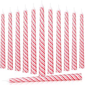 12 Pcs Christmas Taper Candles 10 Inch Tall Red and White Stripes Candles Long Burning Candles Christmas Decoration Christmas Candle for Christmas Dinner Xmas Party Table Decoration in Kuwait