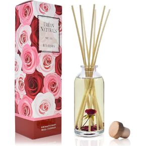 Urban Naturals Tobacco & Vanilla Reed Diffuser Scented Sticks Set | Tobacco leaf, Bergamot, Vetiver, Bourbon and Vanilla Bean Scented Oils | Decorated with Natural Flowers | Made in The USA