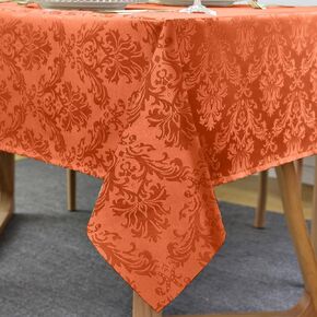 SASTYBALE Fall Jacquard Rectangle Tablecloth, Rusty Spill-Proof Wrinkle Resistant Damask Table Cloth, Soft Polyester Oblong Table Cover for Kitchen Parties Thanksgiving - 60 x 84 Inch Rust
