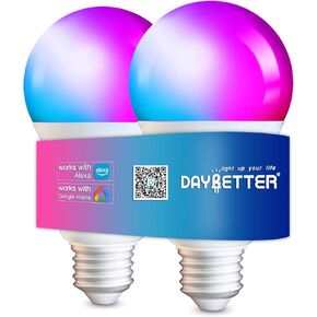 DAYBETTER 2 Pack Smart Light Bulbs, Smart Bulbs That Compatible with Alexa & Google Assistant, RGBCW Led Color Changing Light Bulbs, Dimmable A19 E26 Multicolor Led Light Bulbs, No Hub Required