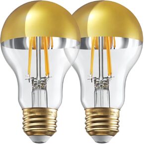 TORCHSTAR Dimmable Half Chrome Light Bulb, 4.5W(40W Eqv.), Anti Glare LED Light Bulbs, UL Listed, E26 Gold Dipped Bulb, A19 Vintage LED Edison Bulb for Bedroom, Kitchen, 2700K Soft White, Pack of 2