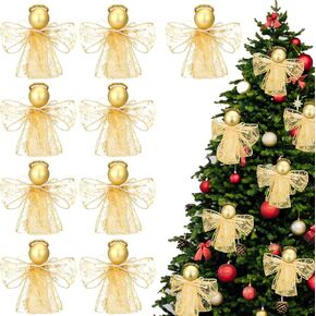12 Pcs Christmas Ribbon Angel Ornaments Pocket Angels Christmas Tree Angel Ball Decoration Xmas Gold Ribbon Angel Hanging Ornaments for Home Winter Party Gifts