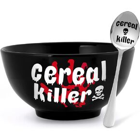 Nefelibata Halloween Black Cereal Killer Bowl and Spoon Set Father's Day Man‘s Birthday Retirement Engraved Funny Gift for Him Papa's Grandfather's Uncle's Friend's Present Set of 2