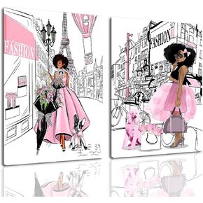 Black Girl African American Wall Art Decor Women Pink And Grey Abstract Canvas Paintings Pictures Posters Prints Bathroom Artwork For Wall Bedroom frameless (Beach Wall Art, 16x24in (40x60cm))