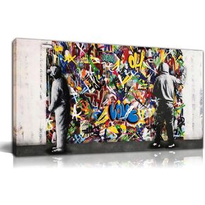 CANEITO Banksy Canvas Wall Art for Living Room, Graffiti Art Wall Decor for Bedroom, Funny Street Picture Print Painting for Boys Room, 20 x 40 Inch