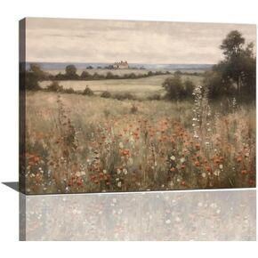 Vintage Landscape Canvas Wall Art Spring Meadow Print Wildflower Landscape Wall Art for Living Room Decor Vintage Floral Art Prints Spring Floral Pictures Wildflower Field Art Print 16x24inch No Frame