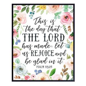 This Is The Day The Lord Has Made Sign - Christian Bible Verse Wall Art - Religious Scripture Wall Decor Poster Print for Bedroom, Living Room, Kitchen - Floral Art for Women, Her, Wife, Girlfriend