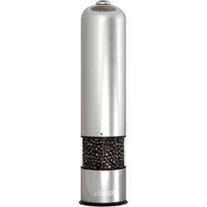 Electric Salt and Pepper Grinder - Automatic, Refillable, Battery Operated Stainless Steel Spice Mills with Light - One Handed Push Button Peppercorn Grinders and Sea Salt Mills