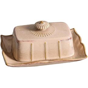 Ceramic Butter Dish with Lid for Countertop Butter Tray with Lid Butter Holder Container with Handle Cover, Decorative Dessert Dish Plate, Dishwasher Safe, White, 1 Set
