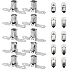 10PCS E10 2.5V/0.3A Miniature Screw Base Light Bulbs and 10PCS E10 Light Socket Bulbs Lamps Base Holders for Home Experiment Circuit Electrical Test Accessories