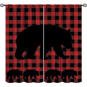 Rustic Blackout Curtains Vintage Brown Black Wildlife Bear White Bear Paw Print for Bedroom Living Room Kitchen Decor Rod Pocket Window Drape 42x45in