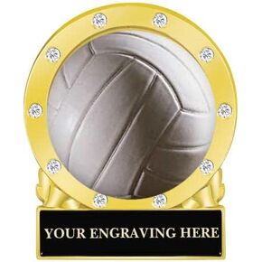 Crown Awards 1.35" Engravable Volleyball Pin, Gold Volleyball Pin Award Prime