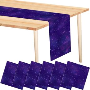6 Pieces Space Table Runner 14 x 108 Inches Cosmos Galaxy Table Runner Disposable Plastic Star Table Runner for Wedding Birthday Party Decorations Dining Room Kitchen Decor Supplies (Blue)