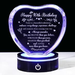 ROCKY&CHAO 80th Birthday Gifts for Women Men, Crystal Heart with Colorful Light Base, Happy 80th Birthday Decorations, Birthday Gifts for 80 Year Old Women Men Mom Dad Grandma Wife Friends