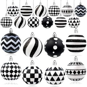 16 Pieces Christmas Polka Dot Ornaments Black and White Winter Balls Farmhouse Christmas Ball Ornaments Black and White Checkered Ball Ornament for Holidays Party Events Tree Decoration