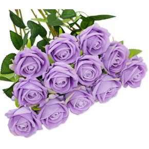 Olrla Fuchsia Artificial Rose Flower, 10 Faux Purple Roses Velvet Flower for Wedding Bouquets Home Office Garden Party Centerpiece Decoration (Purple 10)