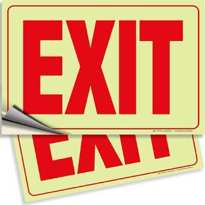iSYFIX Exit Photoluminescent Signs Stickers – 2 Pack 10x7 Inch – Premium Self-Adhesive Glow in the Dark Vinyl, Laminated for Ultimate UV, Weather, Scratch, Water and Fade Resistance, Indoor & Outdoor