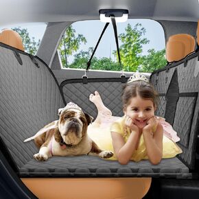 AAOVEFOX Back Seat Extender for Dogs, Dog Car Seat Cover for Back Seat with Hard Bottom-Support 330lb, Waterproof Dog Car Seat Protector, Dog Hammock for Car/SUV/Truck Camping Mattress Bed, Grey
