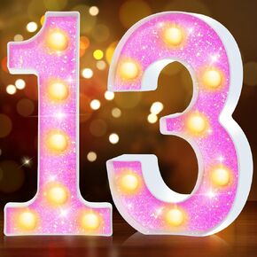 Rumia 8.6 Inch Pink 18 Decorative LED Light Up Numbers Glitter 18 Numbers Signs for Night Party Decorations 18 Led Sign for 18th Birthday Anniversary Wedding Party Supplies (Battery Not Included)