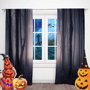 Halloween Horror Cemetery Window Curtains Hallowmas Full Moon Night Crow Nursery Bedroom Living Room Window Decoration Polyester Fabric Supplies 41 x 82 Inch Window Drapes 2 Panels
