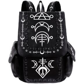 Restyle Runic Gothic Punk School Uni Backpack Festival Wicca Moon Symbols Bag - White