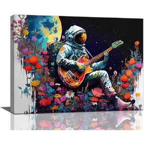 Banksy Canvas Wall Art Astronaut Guitar Graffiti Street Painting Pictures Wall Decor Space Pop Culture Prints Modern Artwork Home Decoration For Bathroom Bedroom Living Room Office 16"x12"