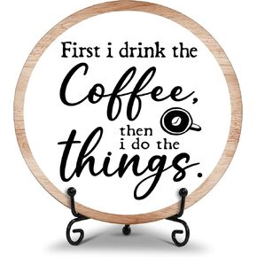 Coffee Bar Decor, Coffee Bar Accessories, Coffee Station Must Haves, Coffee Round Wood Decor Sign, Gifts For Coffee Lover, Home Office Farmhouse Kitchen Decorations For Desk Table Shelf -a01