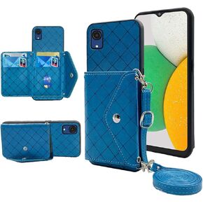 Compatible with Samsung Galaxy A03 Core Wallet Case with Crossbody Shoulder Strap and Stand Leather Credit Card Holder Cell Accessories Lanyard Phone Cover for Ao3 Core SM-A032/DS A032 A032M Grey