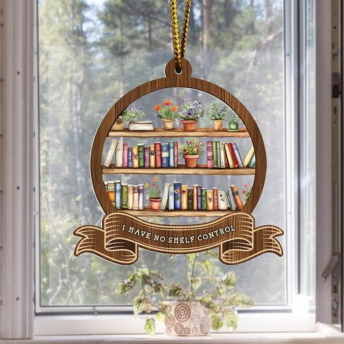 Artsy Woodsy Christmas Just A Girl Who Loves Books Suncatcher زخرفة شجرة الزينة، هدايا لمحبي القراءة مكتبة مكتبة الكتب، عيد الميلاد 2023 زخرفة خمر اكسسوارات السيارات المصنوعة يدويا (01) in Kuwait