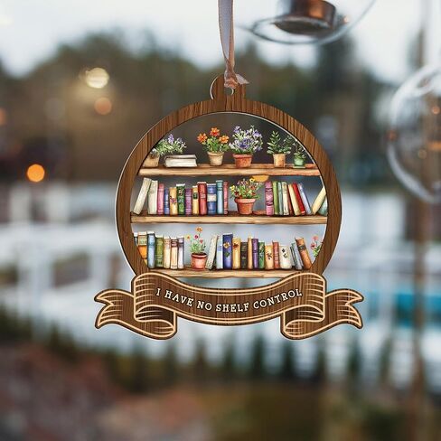 Artsy Woodsy Christmas Just A Girl Who Loves Books Suncatcher زخرفة شجرة الزينة، هدايا لمحبي القراءة مكتبة مكتبة الكتب، عيد الميلاد 2023 زخرفة خمر اكسسوارات السيارات المصنوعة يدويا (01) in Kuwait