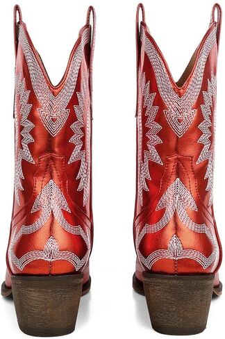 AMINUGAL Cowgirl Boots Chunky Heel Cowboy Boots for Women Pointed Toe Pull On Western Boots Women's Ankle Boots Country Concert Fashion Retro Metallic Booties in Kuwait