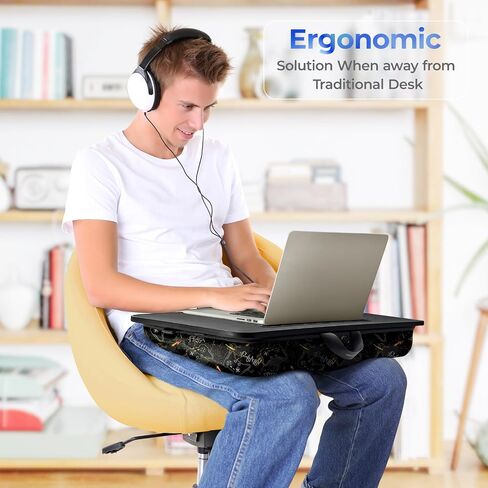 مكتب لاب توب، مكتب لاب توب مع وسادة، مكتب لاب توب للكمبيوتر المحمول، يناسب كمبيوتر محمول يصل إلى 17 بوصة، قابل للإزالة والغسل، مكتب كمبيوتر محمول للسرير، الأريكة، المكتب المنزلي، أسود، L.DOCTOR (كبير) in Kuwait