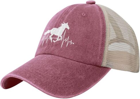 Women’s Horse Heartbeat Cowboy Mesh Hat, Adjustable Vintage Baseball Cap for Mom and Aunt in Saudi Arabia